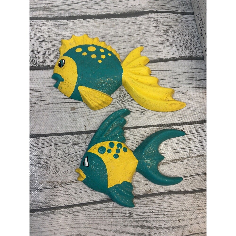 Vintage  Fish Chalkware Wall Plaques Bathroom Decor MCM